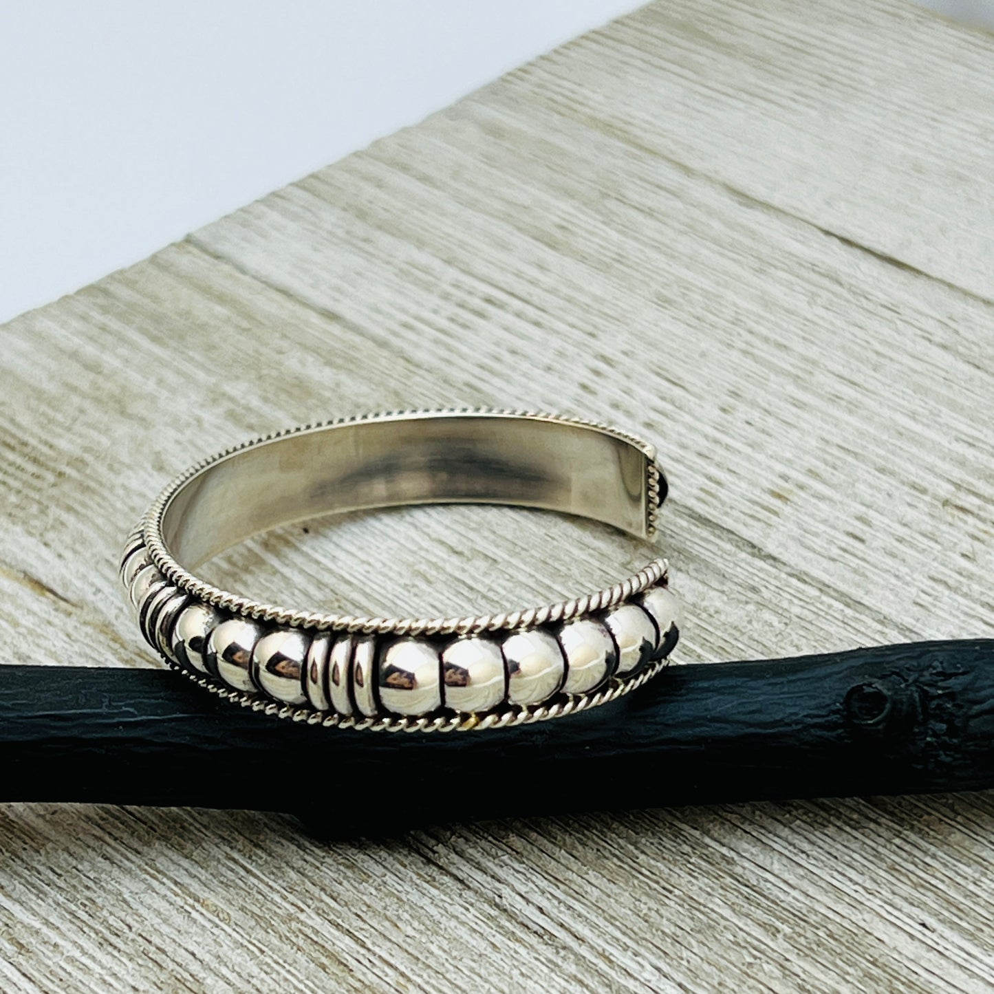 6 1/2" All Silver modern Narrow Cuff Bracelet Thomas Charley Sterling Stacking BR32