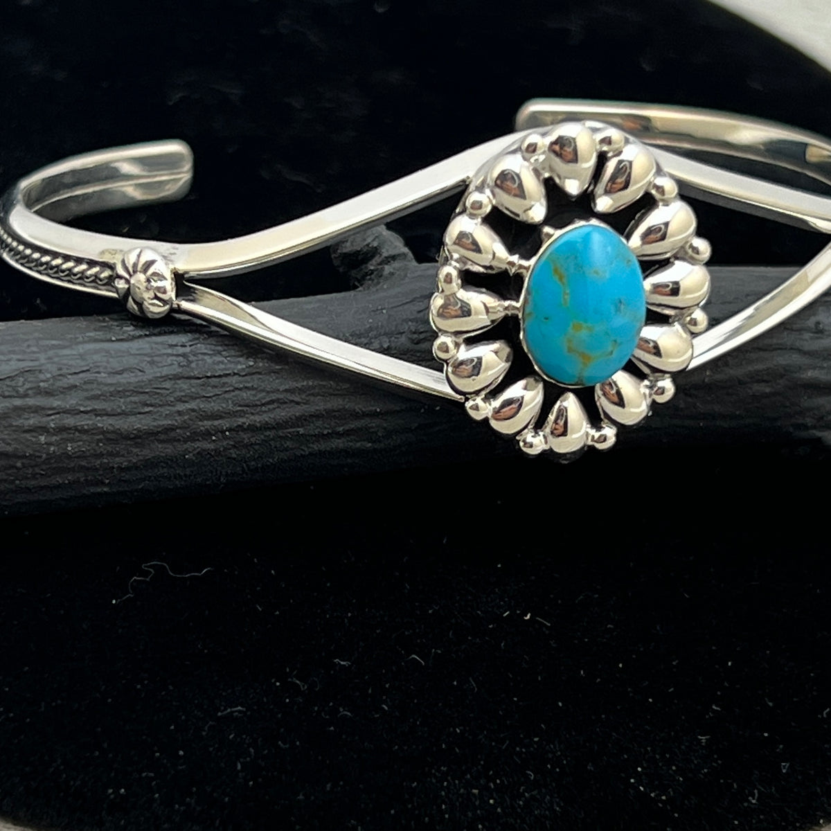 6 1/2" Stamped Navajo sterling silver turquoise cuff bracelet BR62