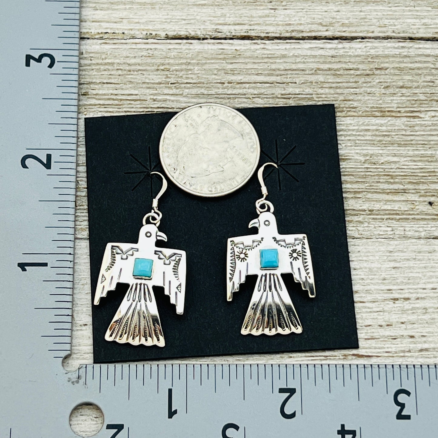 Turquoise Thunderbird Earrings Jeremy Delgarito Navajo sterling silver signed ER25