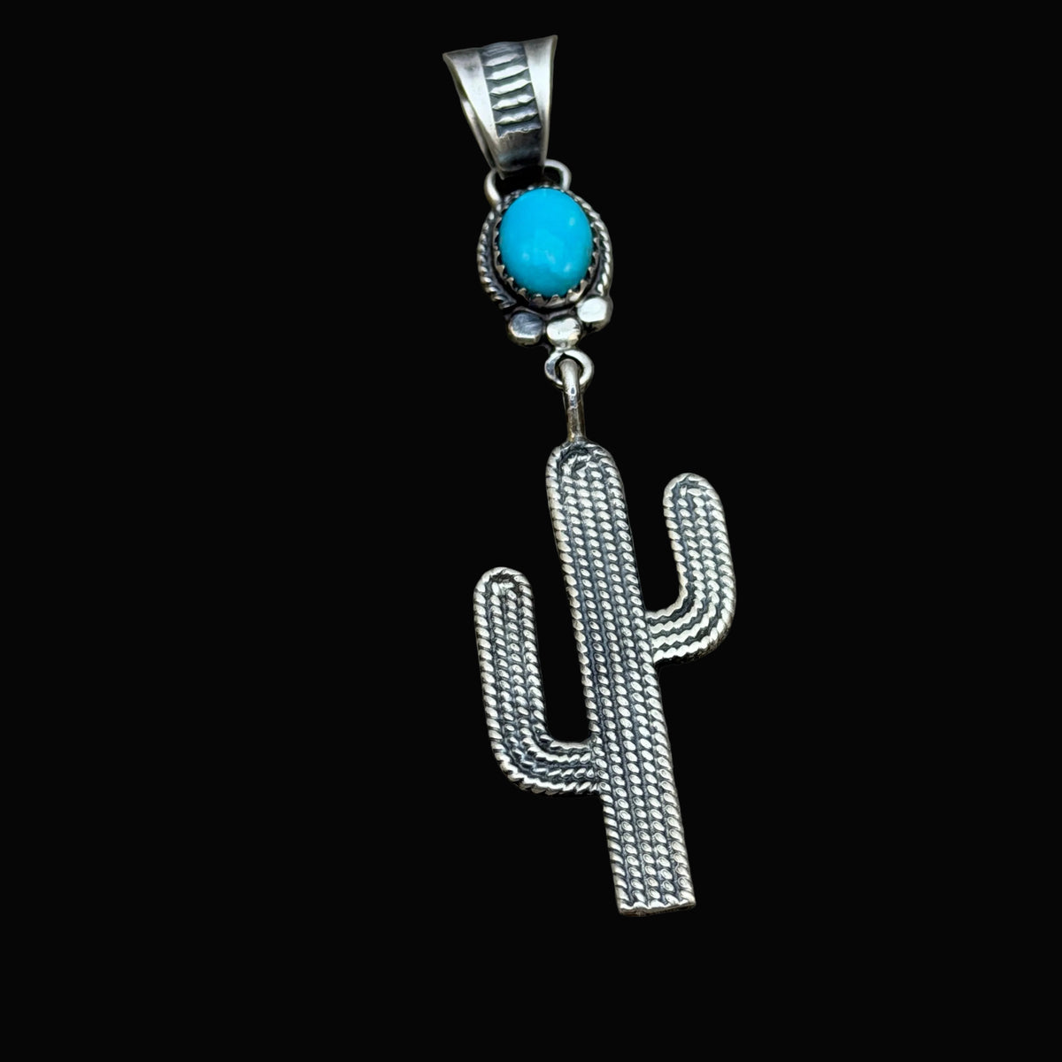 Blue Campitos Turquoise Cactus Pendant Sharon McCarthy Navajo Sterling Silver PD2