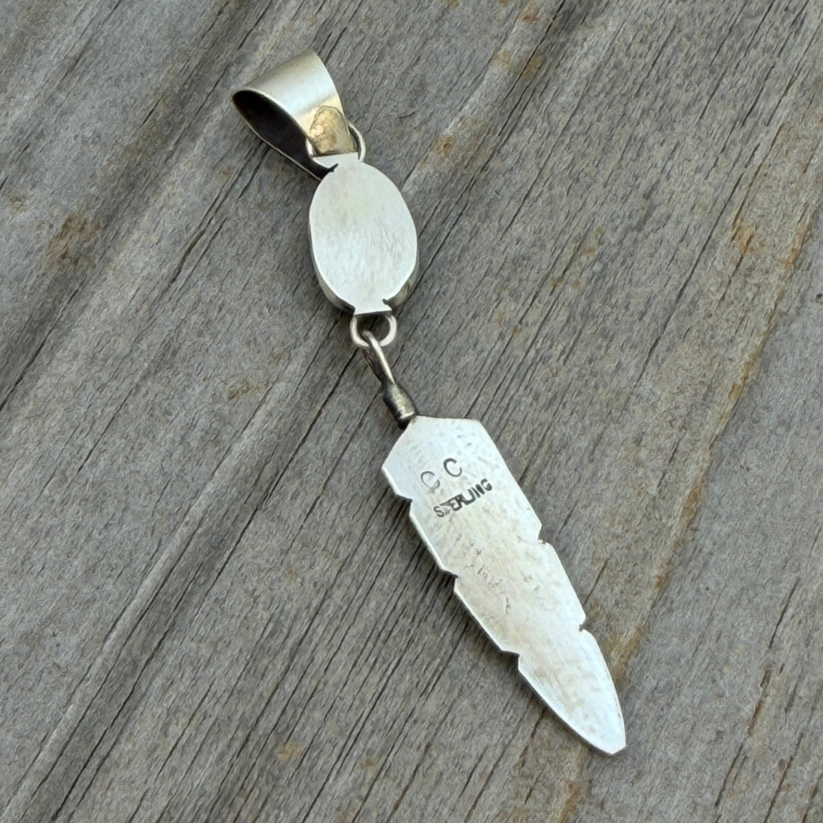 Blue Sonoran Turquoise sterling silver Feather Pendant Chris Charley Navajo PD6