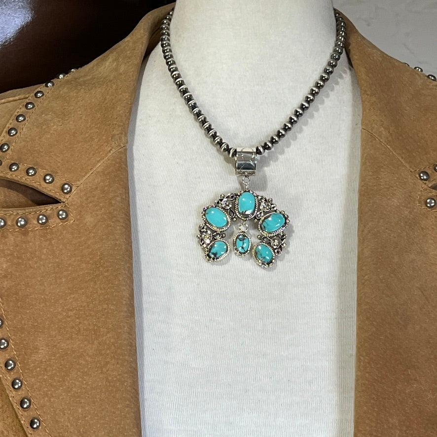 Sterling Campitos Turquoise Naja Pendant #2, Navajo handmade Loretta Delgarito