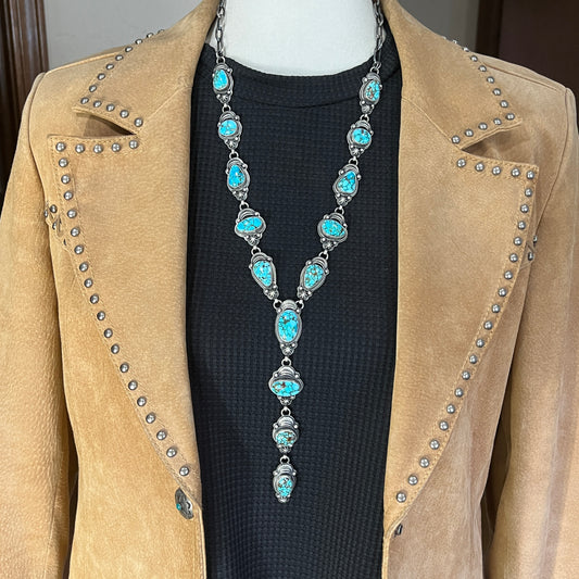 Natural high quality Kingman Turquoise Lariat Necklace earrings Sterling Silver Randy Boyd