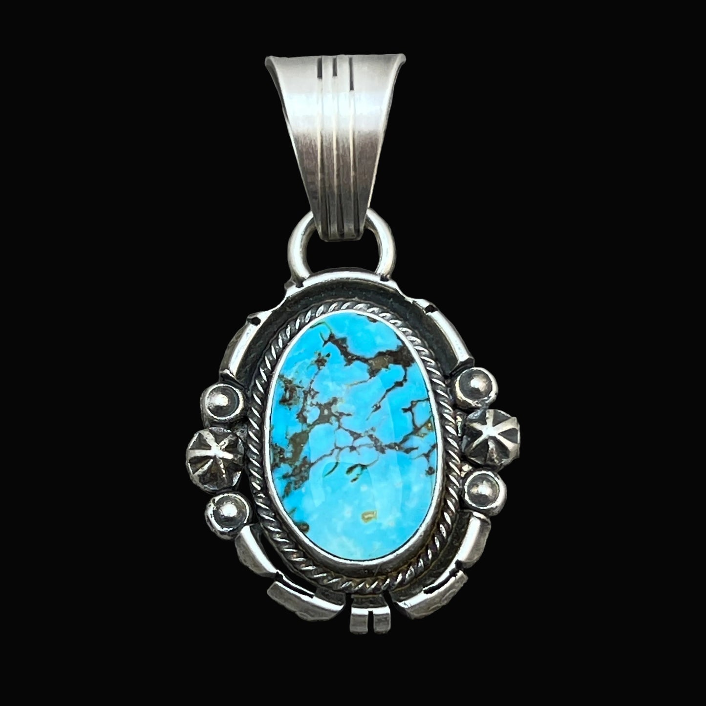 Kingman Turquoise pendant sterling silver Marita Benally Navajo 747