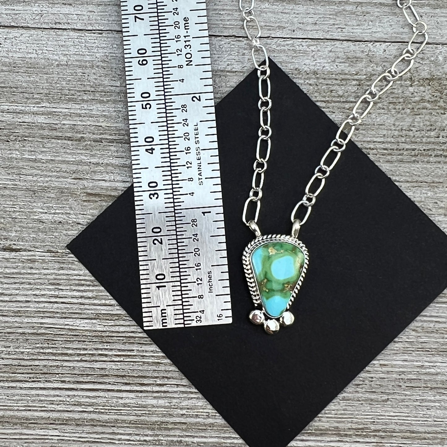 18" Sonoran Gold Turquoise Sterling silver Necklace Navajo handmade Sharon McCarthy 11