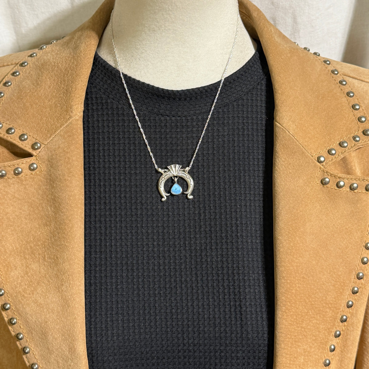 19” Golden Hills Turquoise Naja Necklace Sterling Silver Gary Shorty NK47