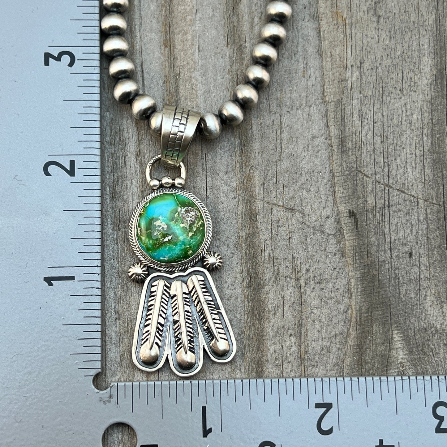 18" Sonoran Turquoise necklace sterling silver 6mm bead Verley Betone Navajo 768