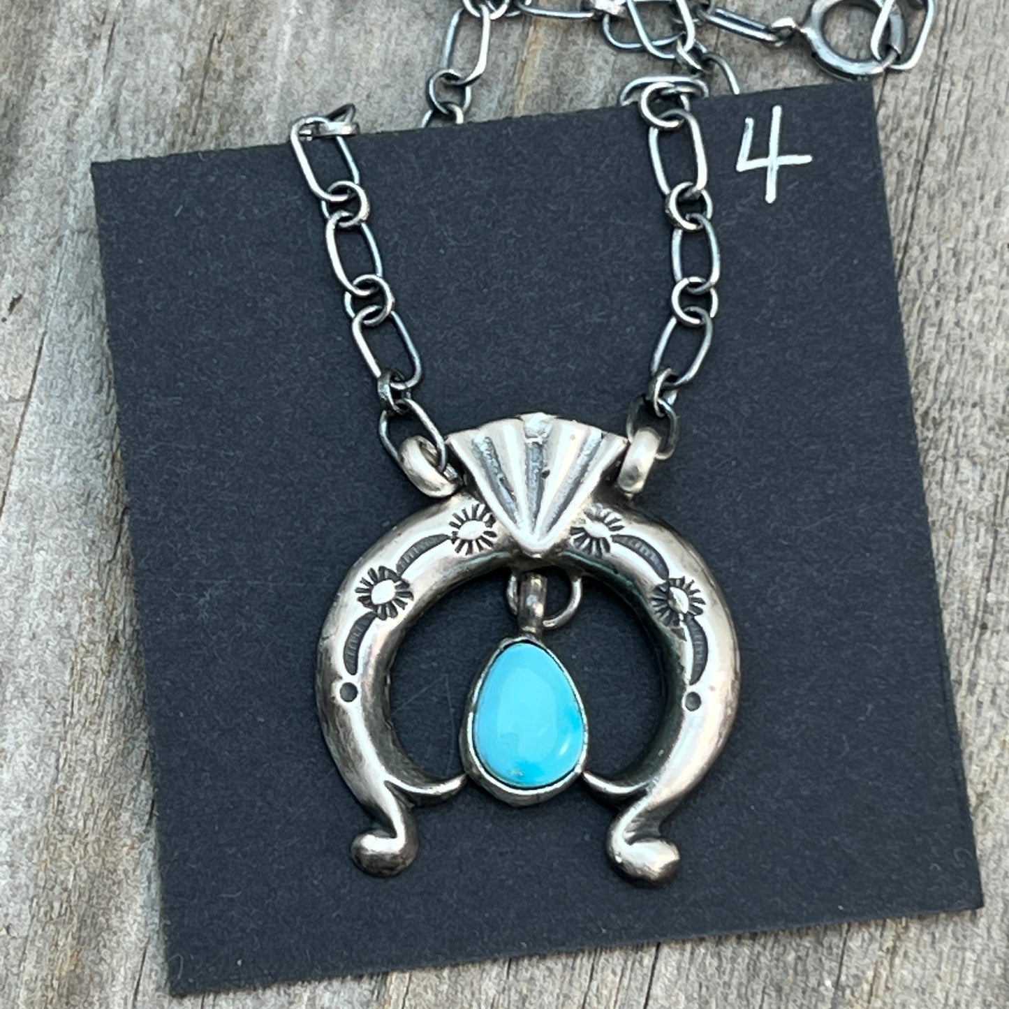 18 1/2" Blue Kingman Turquoise Naja Necklace Sterling silver Navajo Annette Chiquito 706