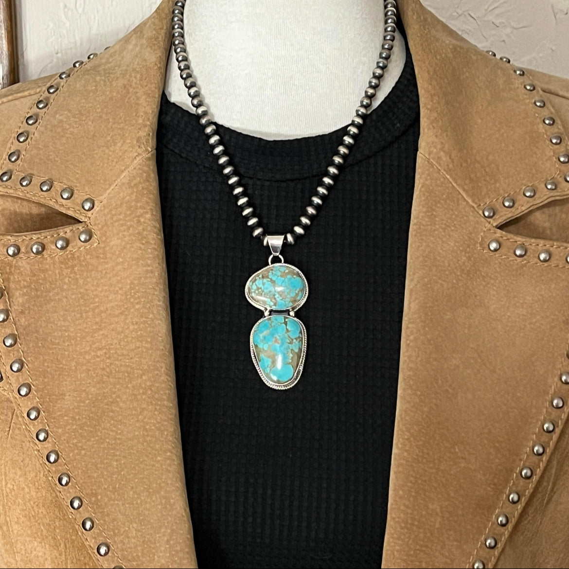 Natural #8 turquoise pendant Burt Francisco Sterling Silver Navajo Handmade 573