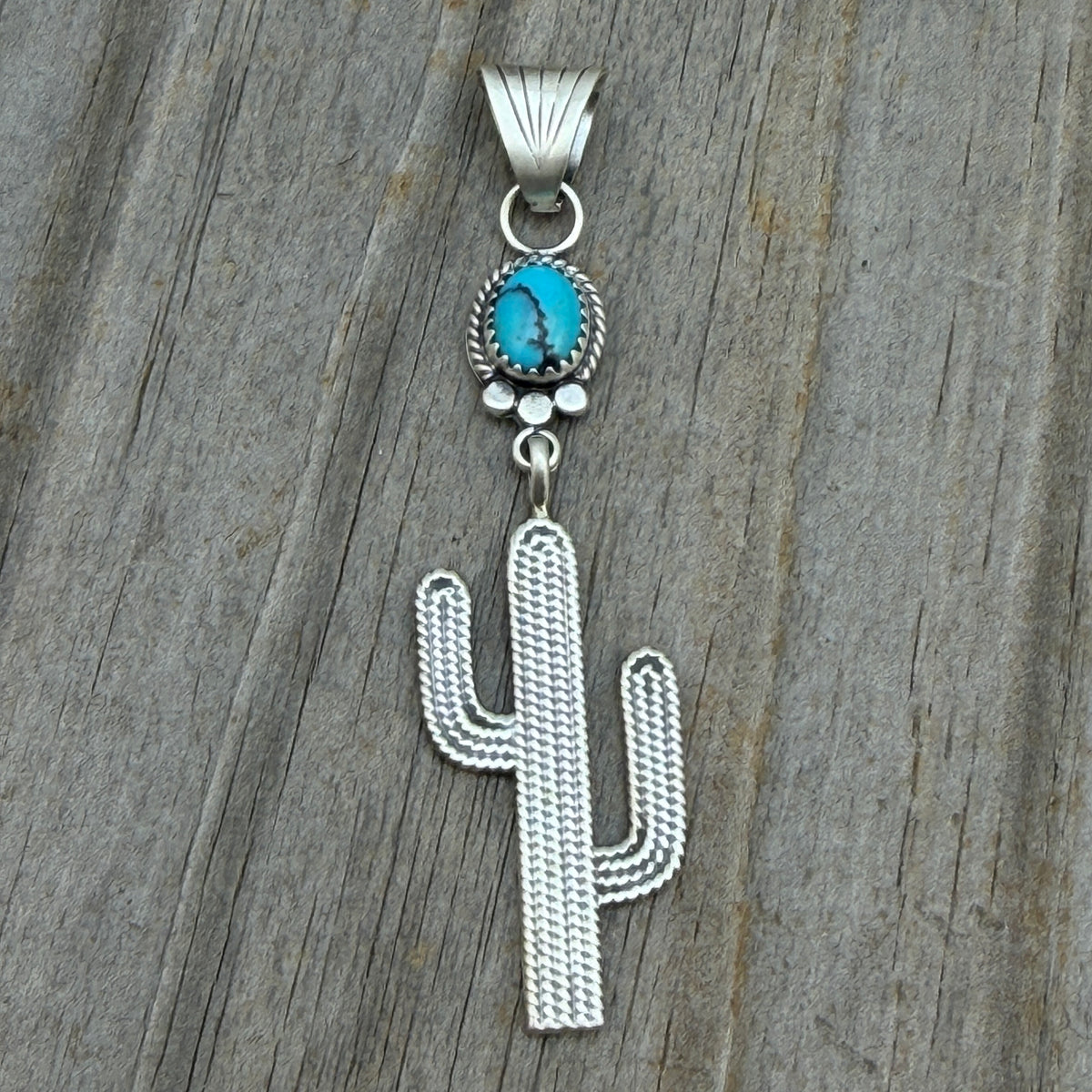 Blue Campitos Turquoise Cactus Pendant Sharon McCarthy Navajo Sterling Silver PD3