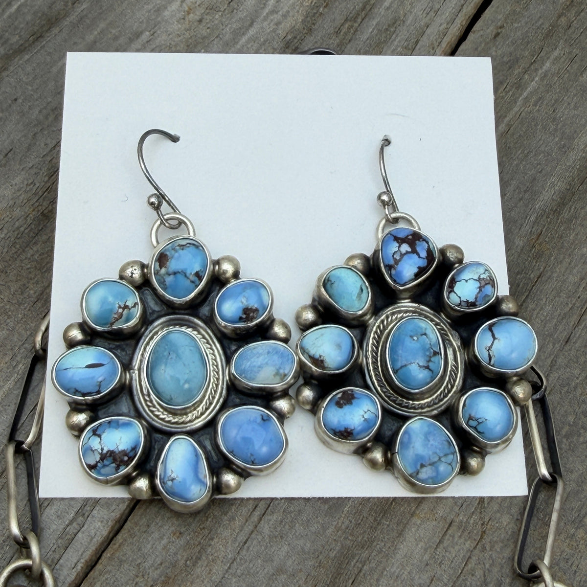 Golden Hills Cluster necklace earrings set Sterling silver Kathleen Livingston Navajo
