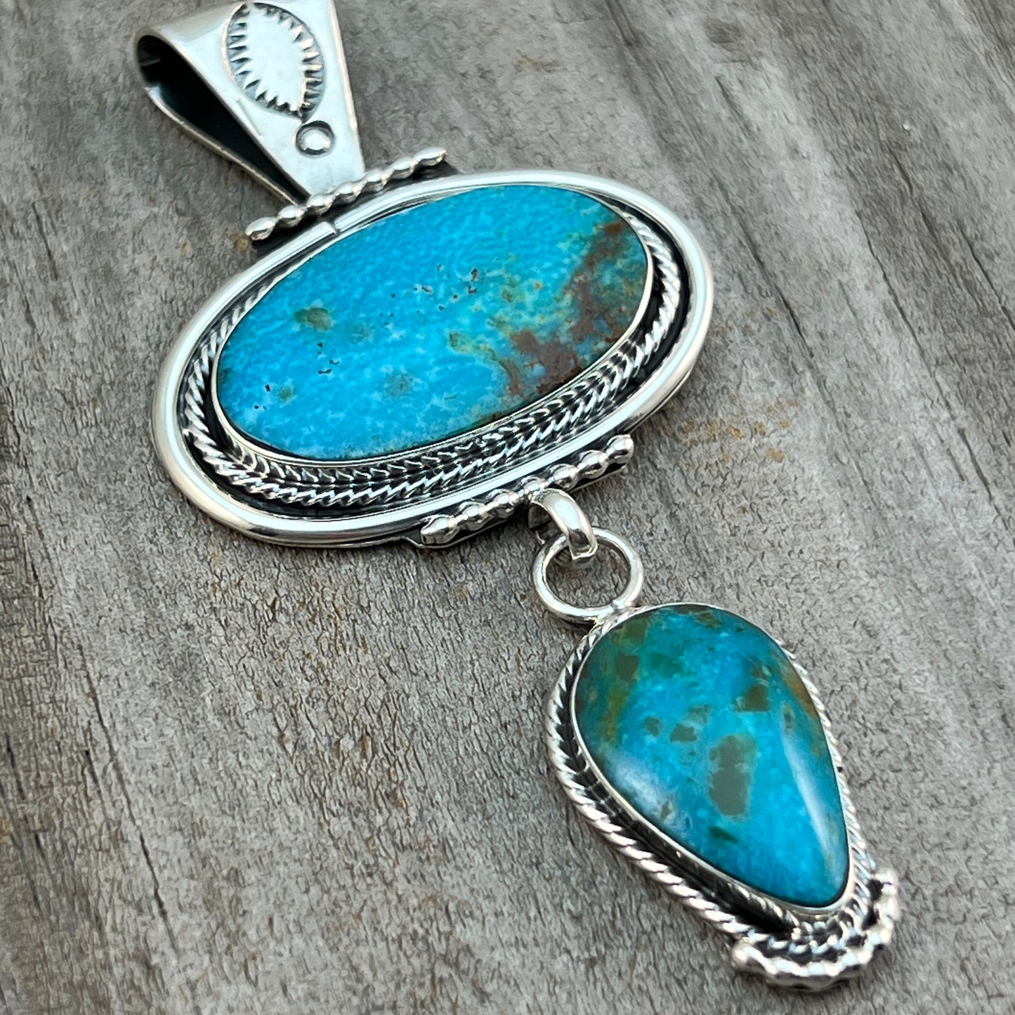 Turquoise Pendant Sterling silver Navajo Handmade Mike Smith 525