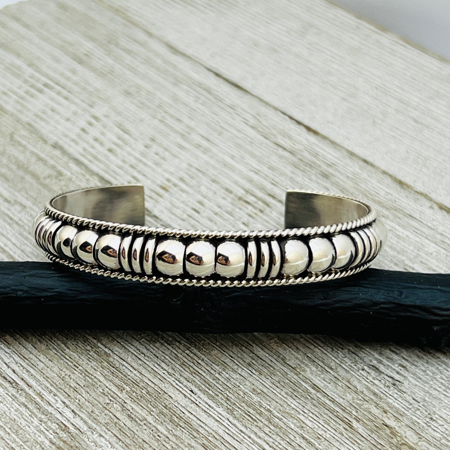 6 1/2" All Silver modern Narrow Cuff Bracelet Thomas Charley Sterling Stacker BR33