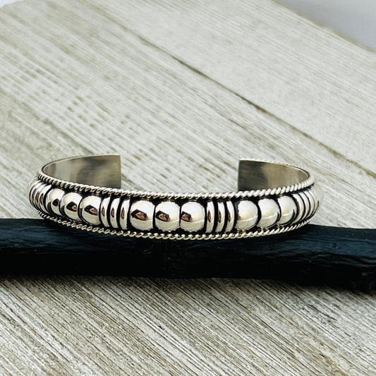 6 1/2" All Silver modern Narrow Cuff Bracelet Thomas Charley Sterling Stacker BR33