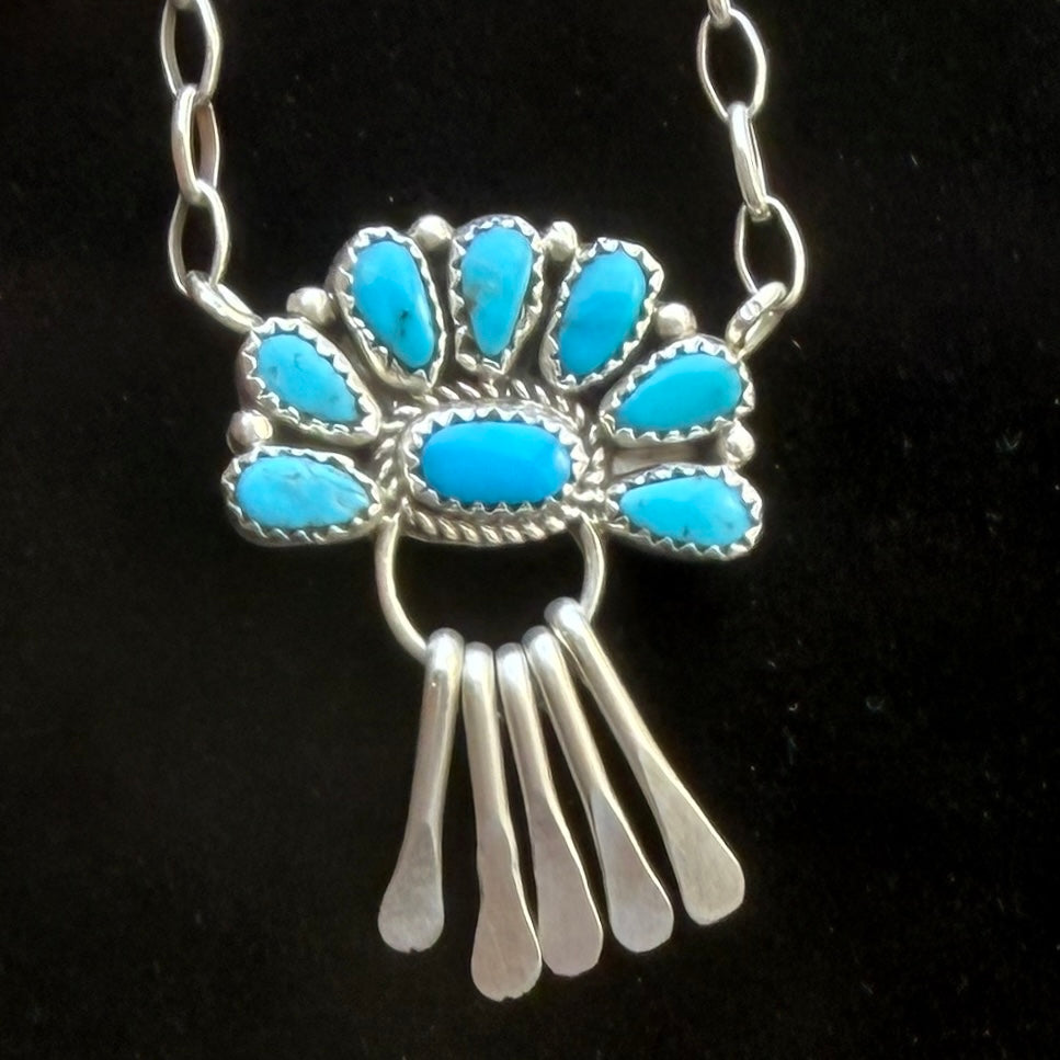 17 1/2" Turquoise Petit  Point Necklace Justina Wilson Sterling silver NK55