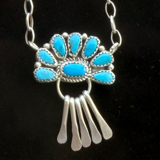 17 1/2" Turquoise Petit  Point Necklace Justina Wilson Sterling silver NK55