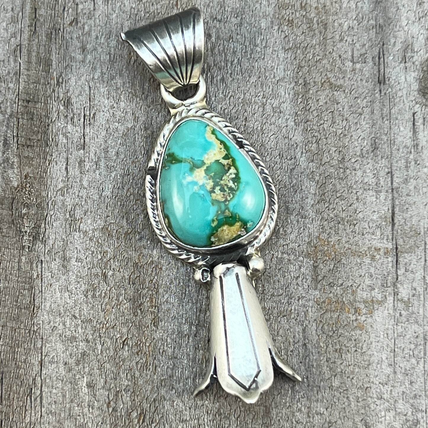 Sonoran Gold Turquoise Squash Blossom Pendant Adrienne Gordon Sterling Silver 498