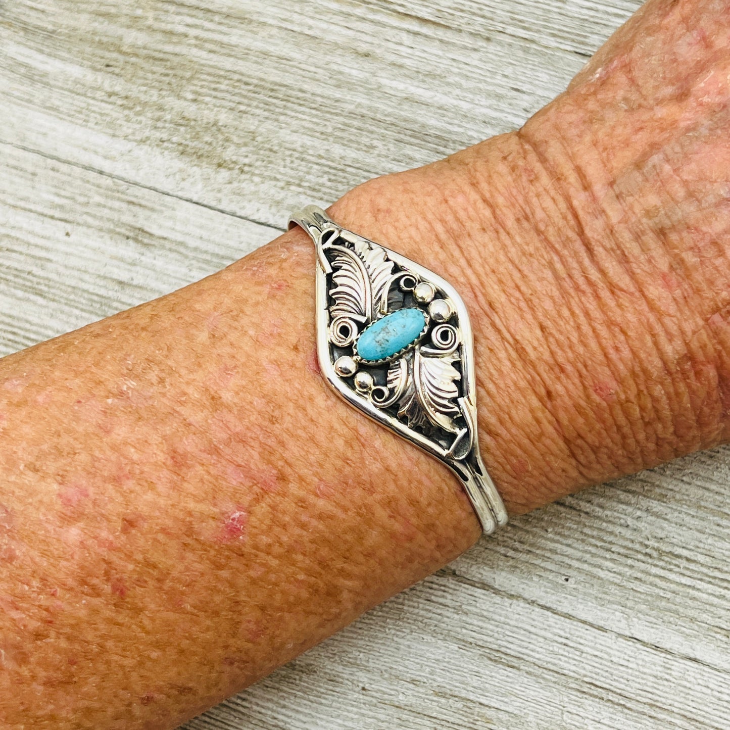 6 1/2" Stamped Navajo sterling silver Turquoise cuff bracelet Harry Yazzie BR68