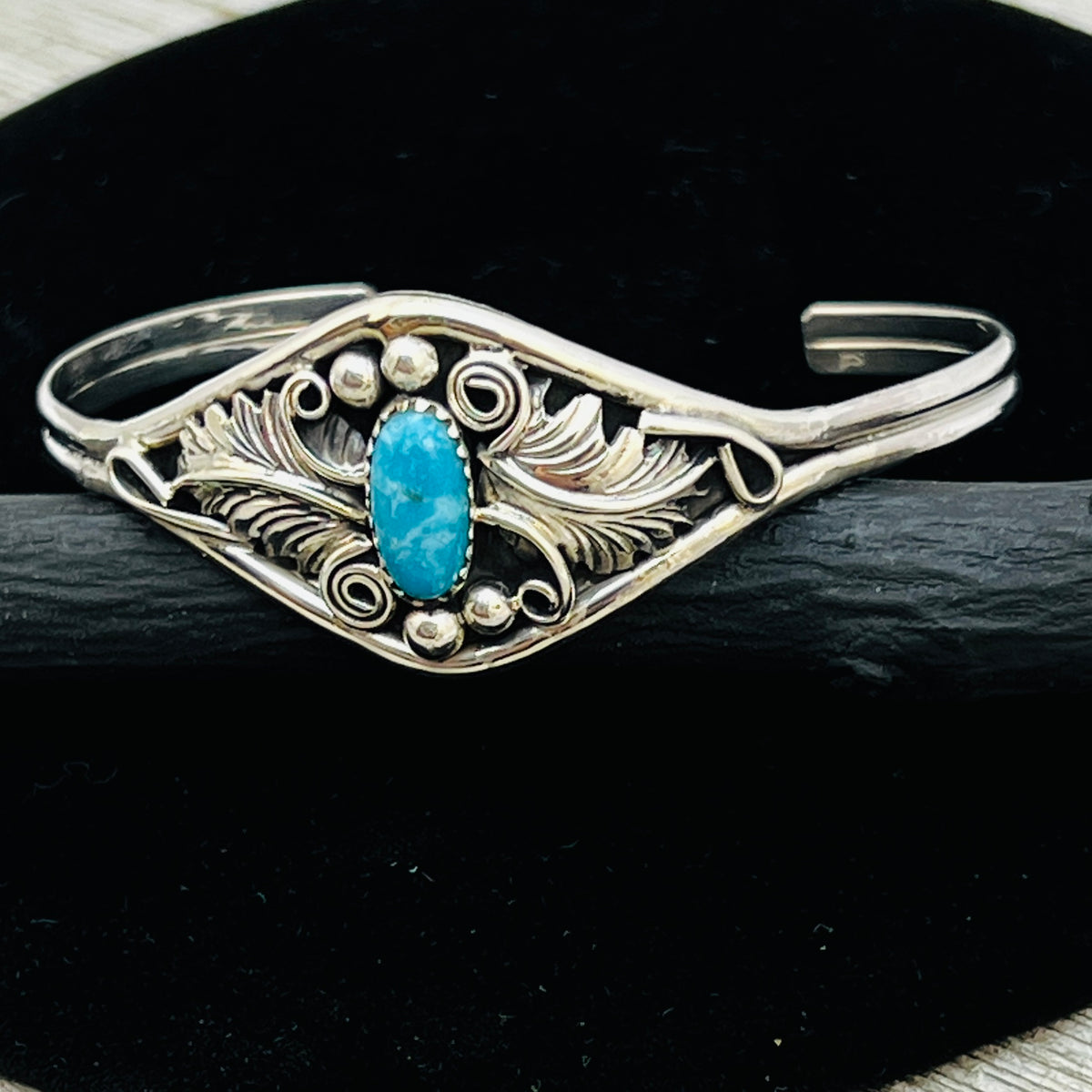 6 1/2" Stamped Navajo sterling silver Turquoise cuff bracelet Harry Yazzie BR67