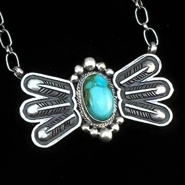 17 1/2"Sonoran Turquoise Necklace Feather sterling silver Navajo Verley Betone boho 3