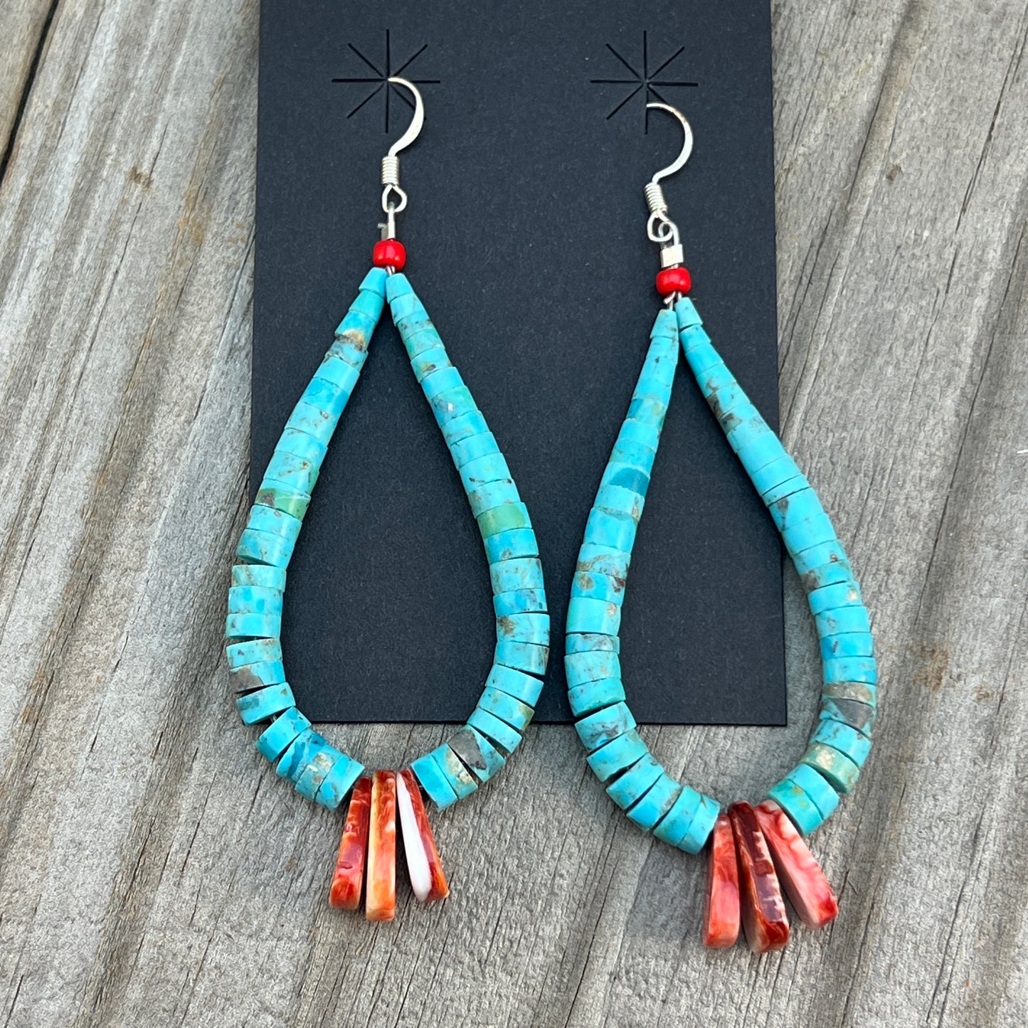 Blue Turquoise Heishi Jacla Earrings Santo Domingo Kewa Pueblo Lupe Lovato 656