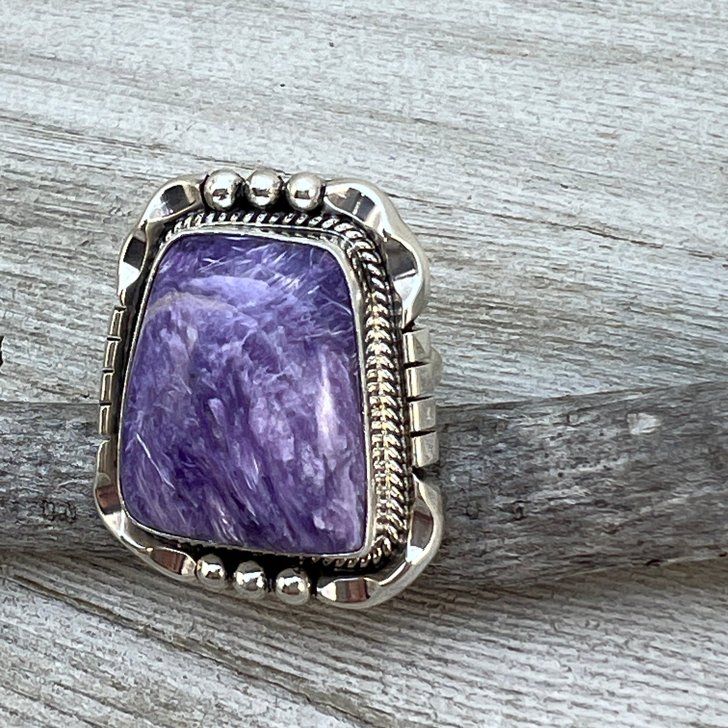 Size 7 Charoite sterling silver handmade ring #10 Navajo Samuel Yellowhair