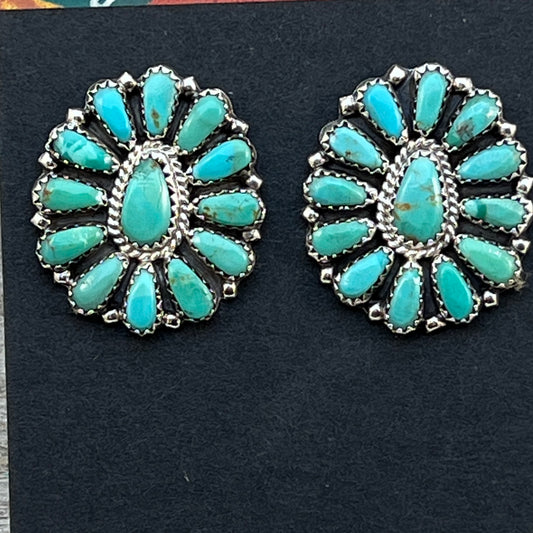 Blue Turquoise petit point cluster stud Earrings sterling silver Navajo Zeita Begay