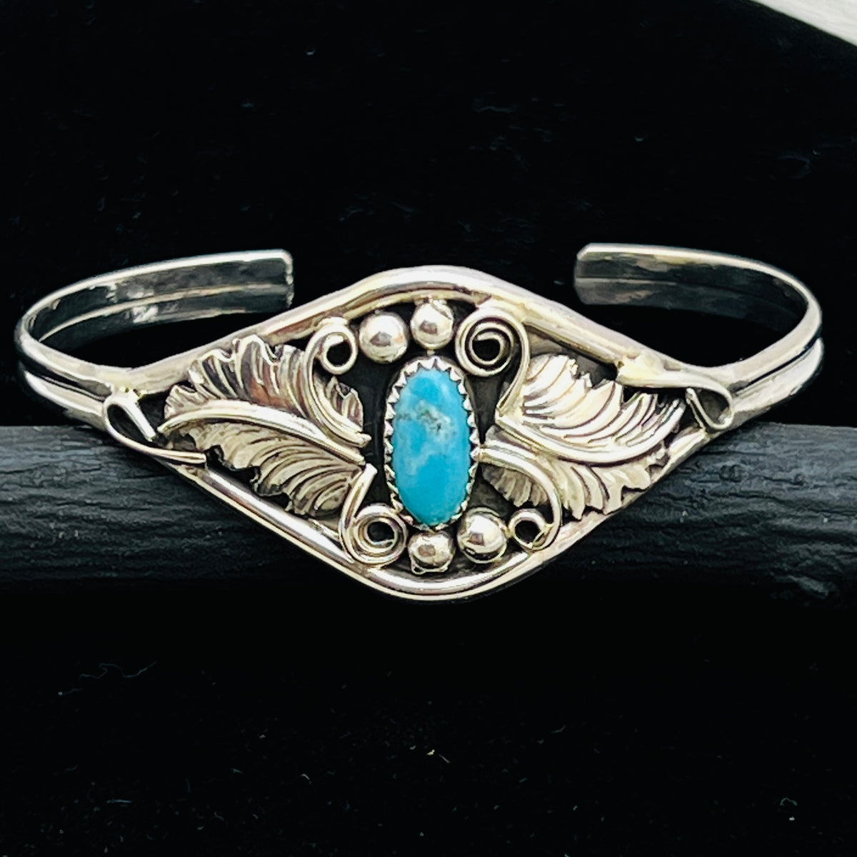 6 1/2" Stamped Navajo sterling silver Turquoise cuff bracelet Harry Yazzie BR66