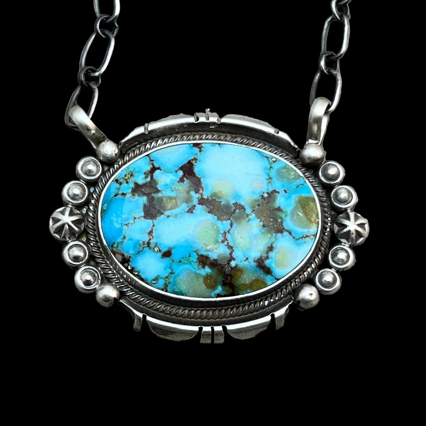 18" Kingman Spiderweb Turquoise Necklace Sterling silver Navajo Daniel Benally 604
