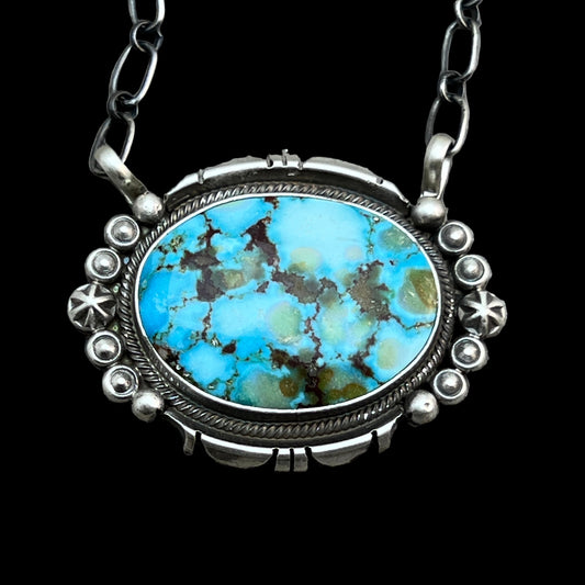 18" Kingman Spiderweb Turquoise Necklace Sterling silver Navajo Daniel Benally 604