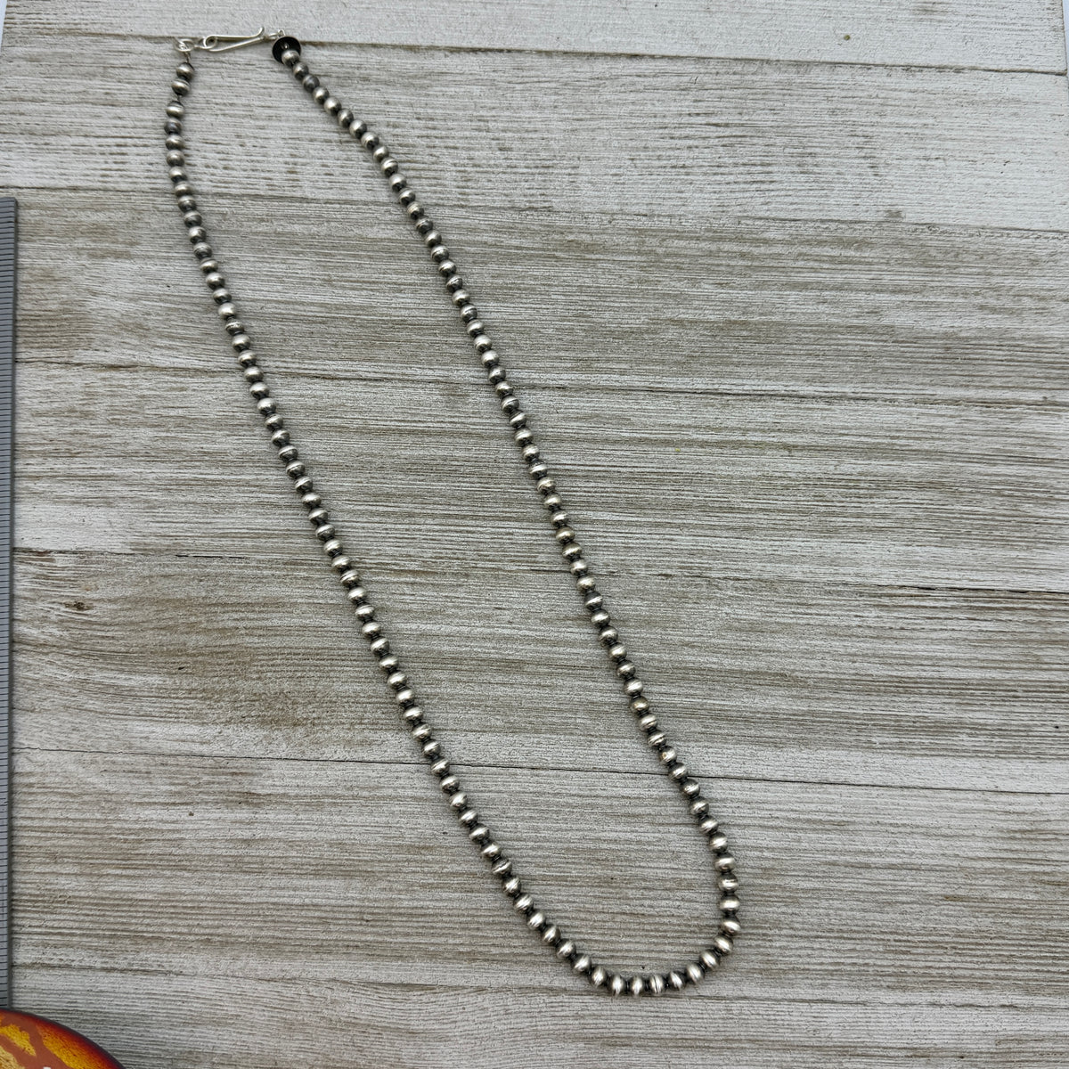 24" Sterling silver Navajo handmade 5mm round bead Pearl necklace Dorinda Mariano signed