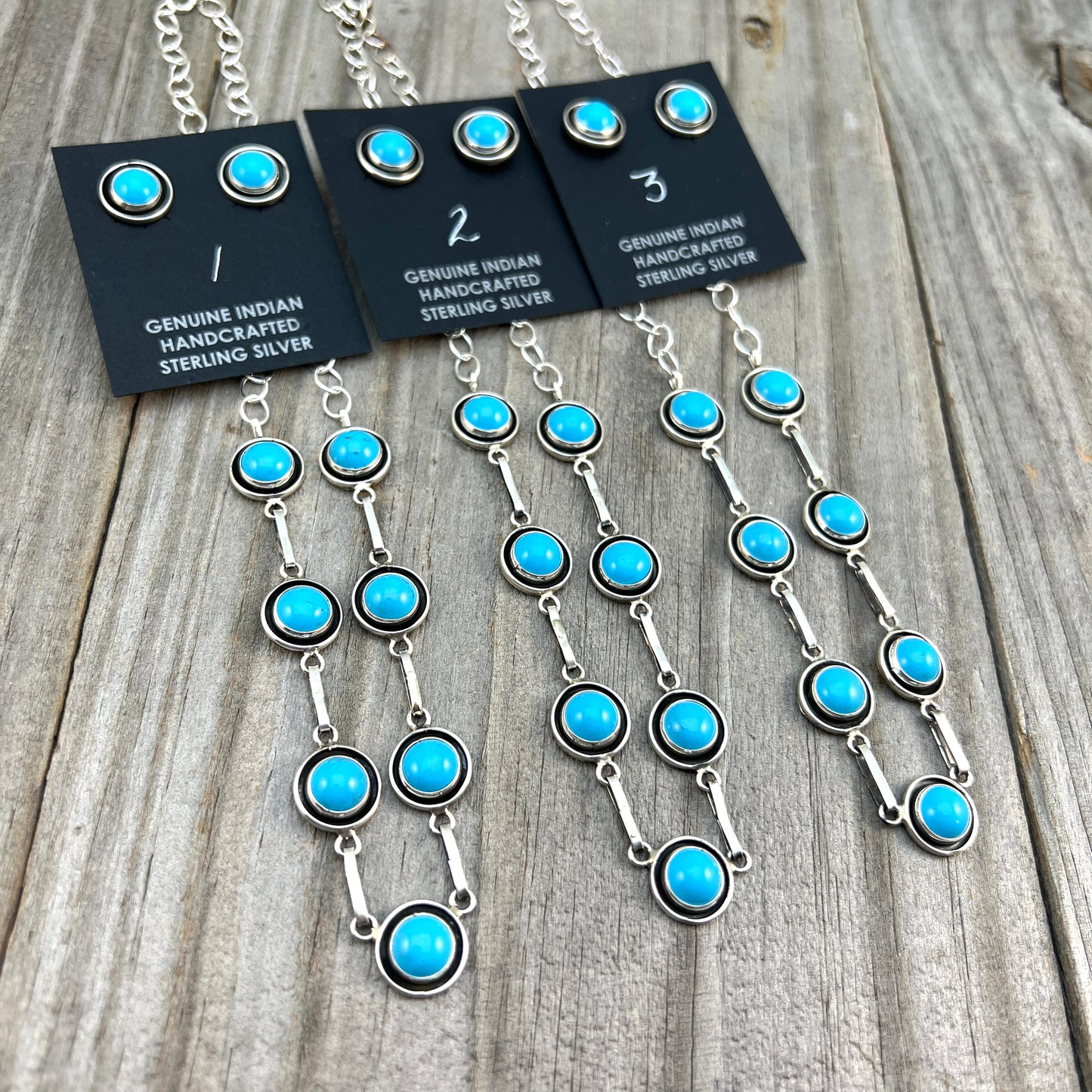 Blue Campitos turquoise Choker Earrings set Sterling Silver Navajo Martin Perry 655