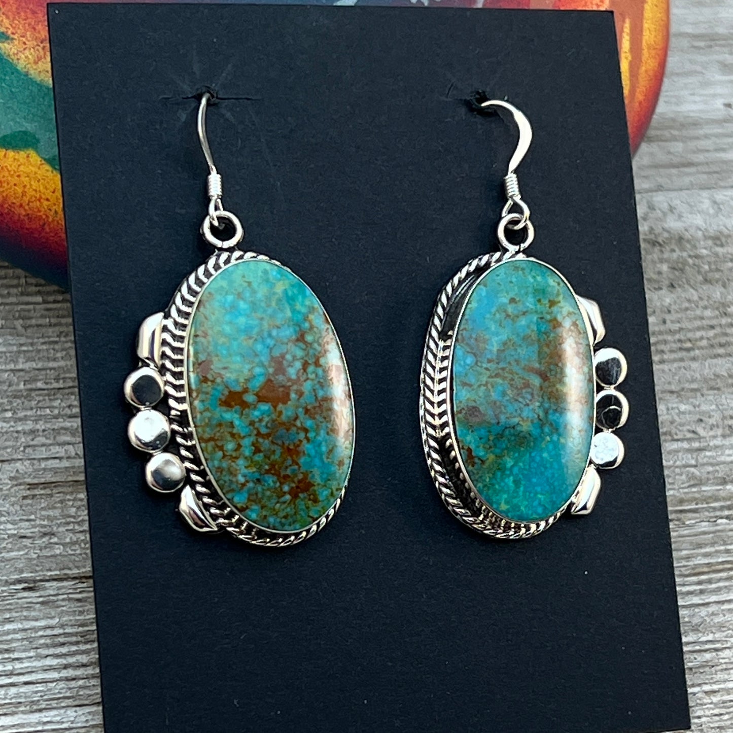 Turquoise Dangle Earrings sterling silver Navajo Leroy Silversmith handmade Boho