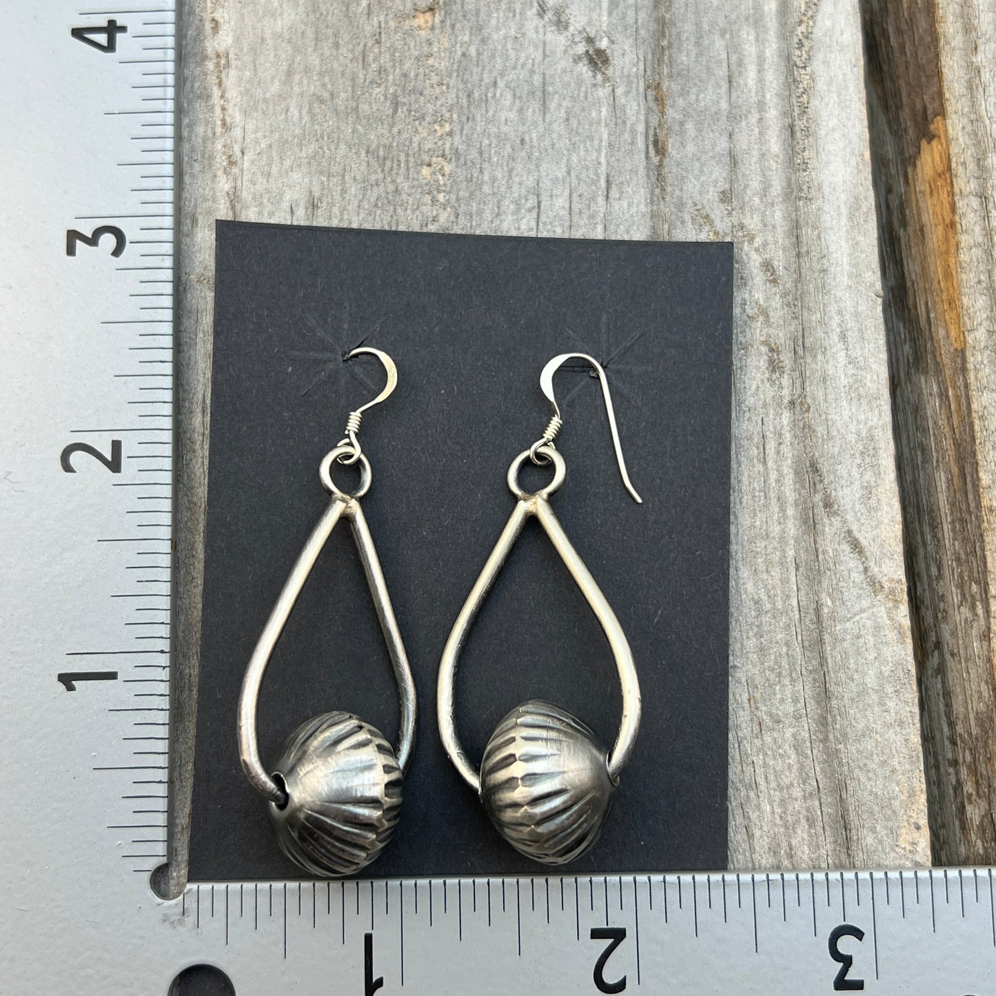 Long Fluted handmade Bead Navajo pearl drop Earrings Sterling Silver Preston Haley 636