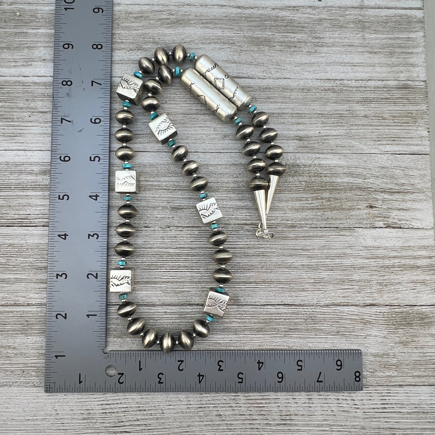 Authentic Navajo Pearl Necklace Handmade sterling silver beads turquoise Sharon Cooley