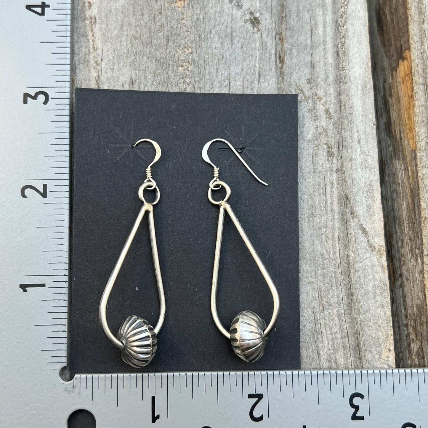 Long Fluted handmade Bead Navajo pearl drop Earrings Sterling Silver Preston Haley 635