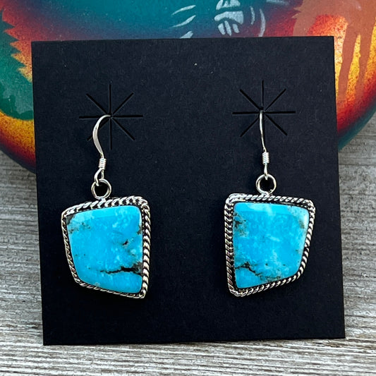 Geometric Blue Turquoise Dangle Earrings sterling silver Navajo Arlene Lewis