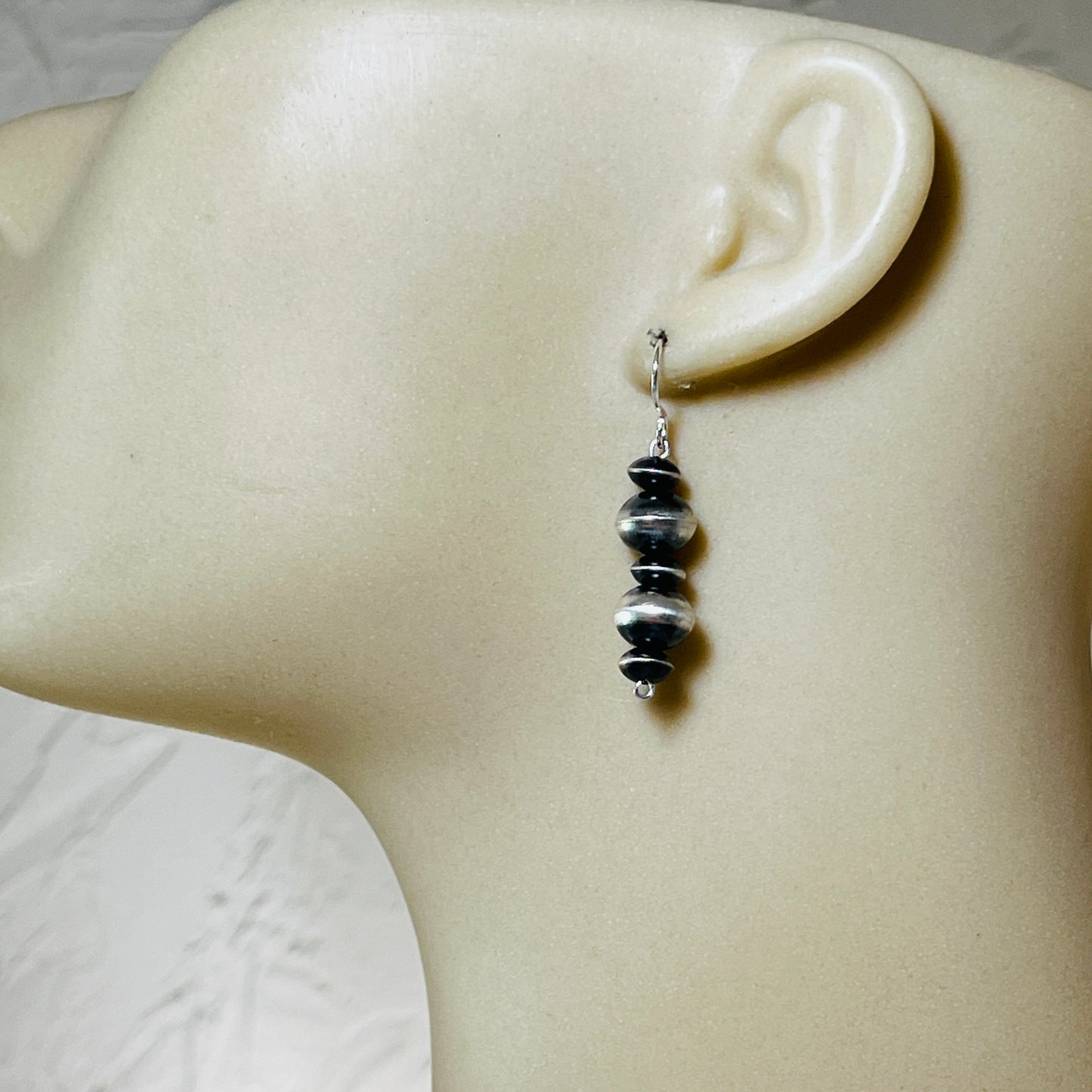 Handmade Sterling silver Navajo Bead Earrings Crystal Haley signed ER11