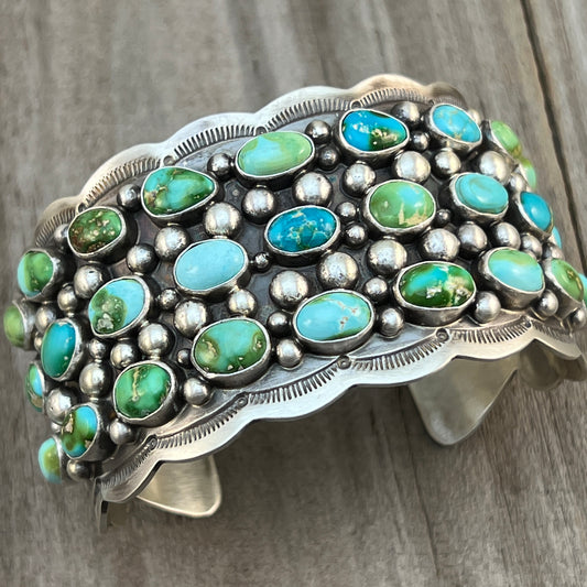 6 3/4" Green Blue Sonoran Turquoise Cuff Bracelet Sterling Silver Tom Lewis 512
