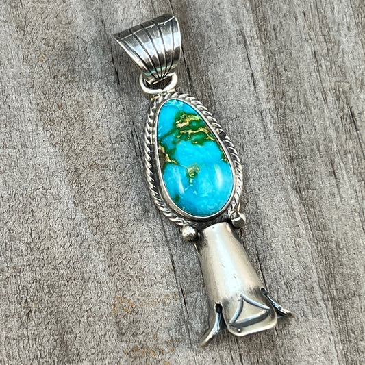 Sonoran Gold Turquoise Squash Blossom Pendant Adrienne Gordon Sterling Silver 507