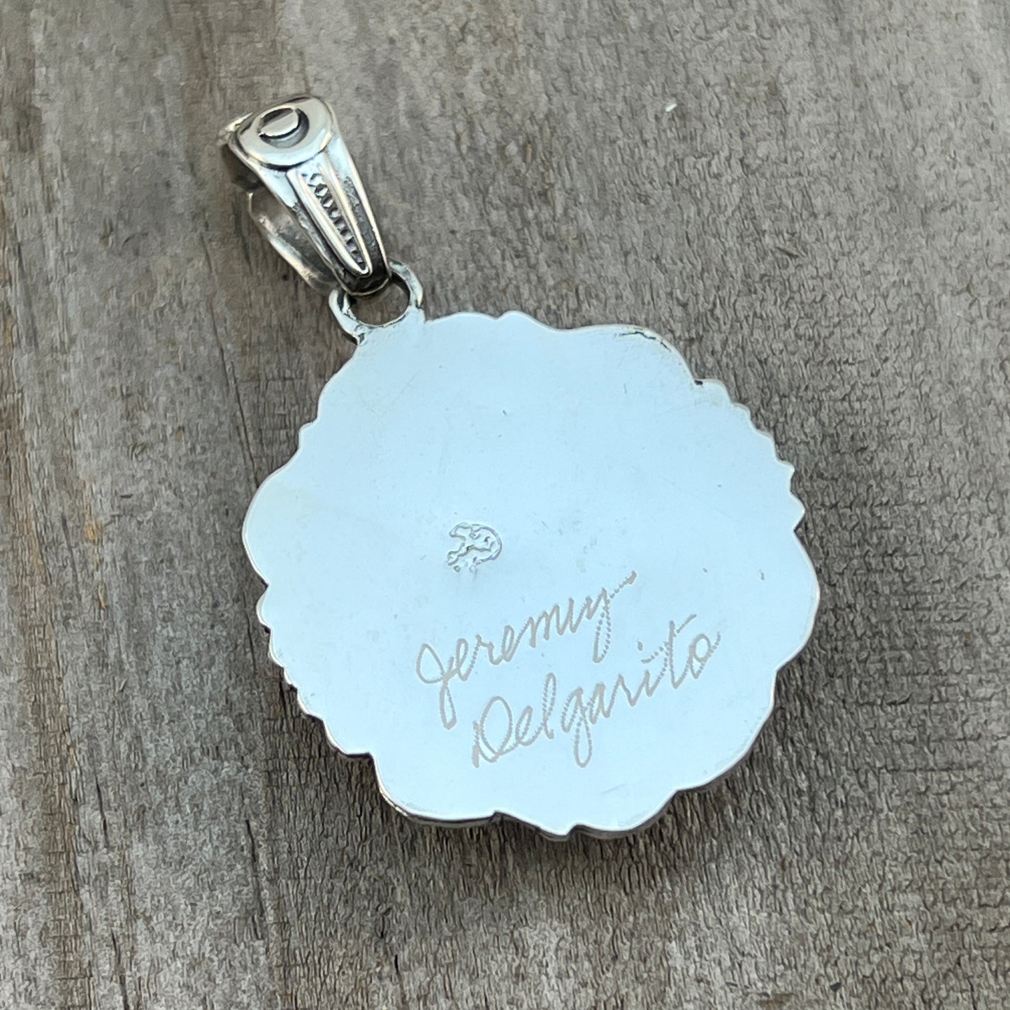 Kingman Turquoise Pendant Sterling silver Navajo handmade Jeremy Delgarito 553