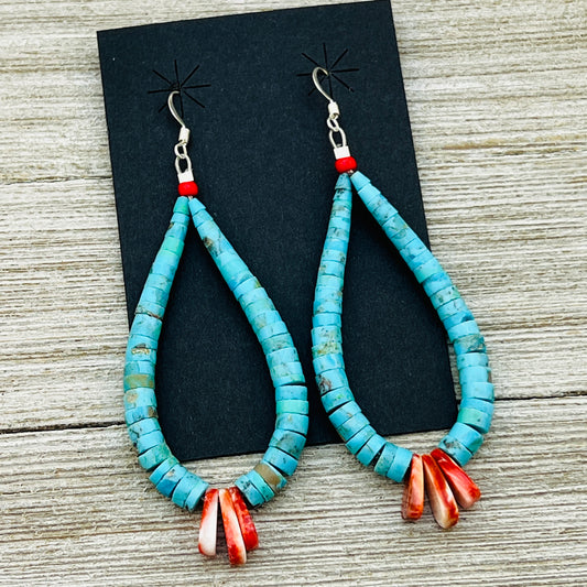 Traditional Turquoise Jacla Earrings Lupe Lovato Santo Domingo Kewa Spiny Oyster ER8