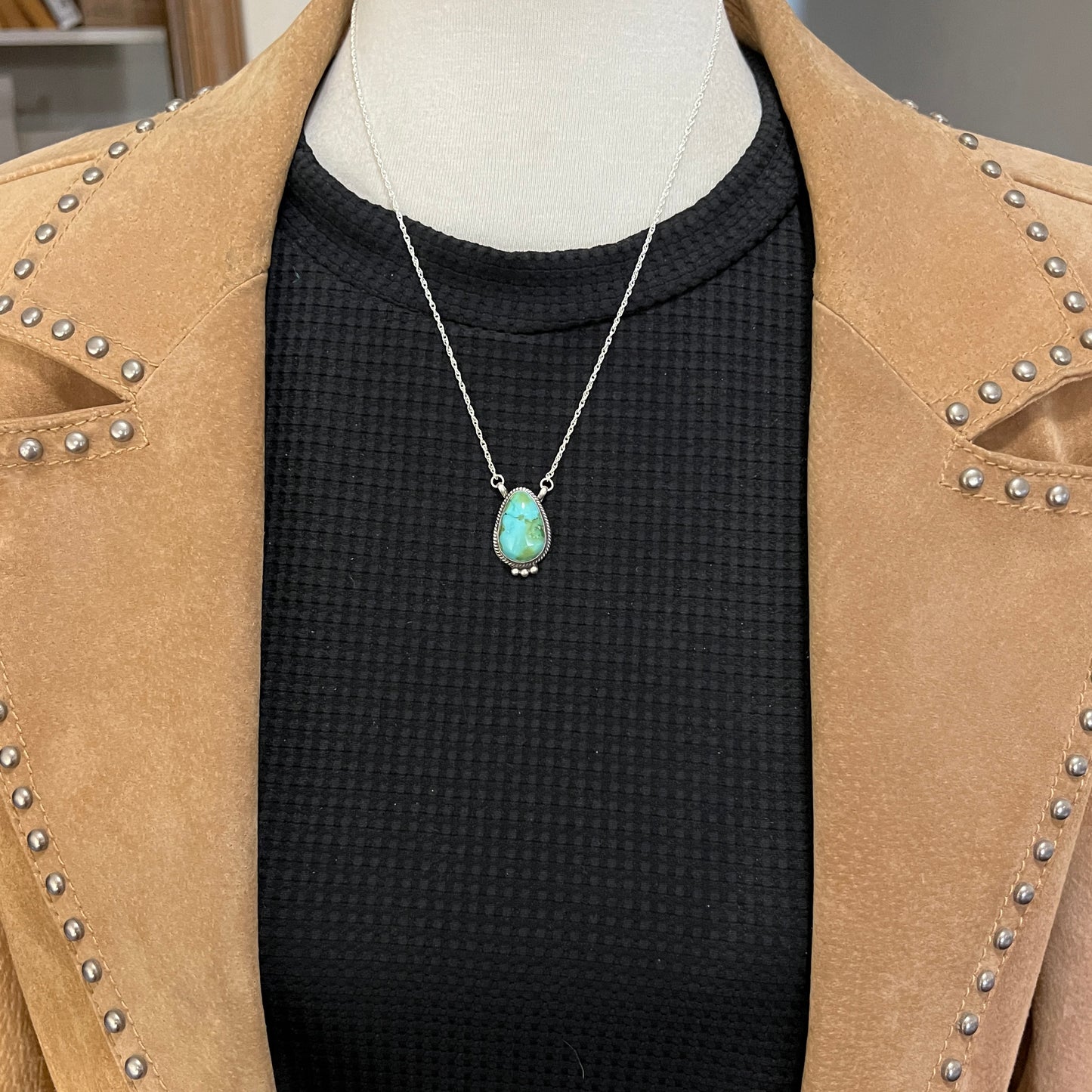 18 1/2" Sonoran Gold Turquoise Sterling silver Necklace Navajo handmade Sharon McCarthy