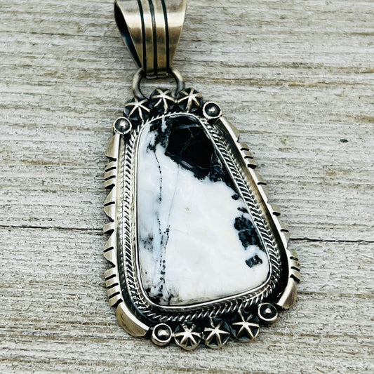 White Buffalo Stone Pendant Navajo Sterling silver Marita Benally