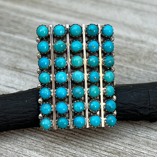 Size 9.75 Turquoise Zuni Snake Eye Dot Row Ring Kenny Lonjose Sterling Silver