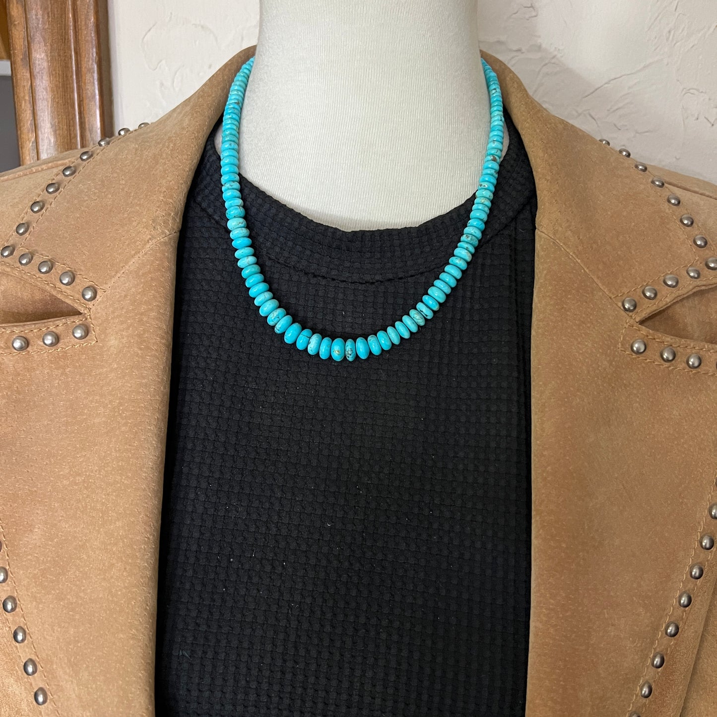 19" blue Turquoise graduated rondelle bead necklace choker Doreen Jake Navajo 778