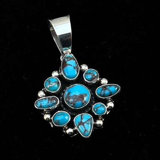 Egyptian Turquoise sterling silver Cluster pendant 2 Navajo Kathleen Livingston