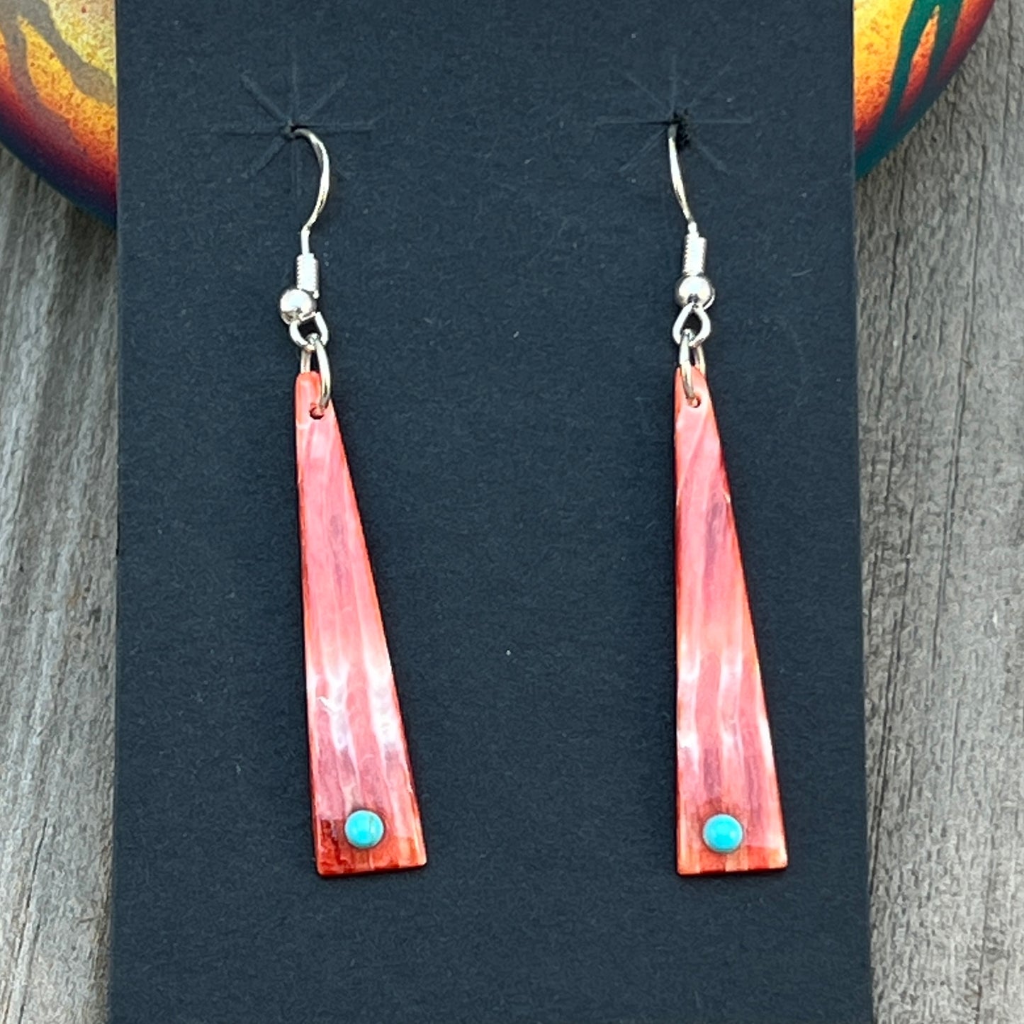 Red Spiney Oyster Shell Earrings Turquoise Zuni handmade Jesus Espino 681