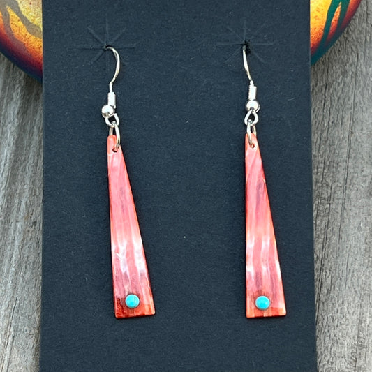 Red Spiney Oyster Shell Earrings Turquoise Zuni handmade Jesus Espino 681