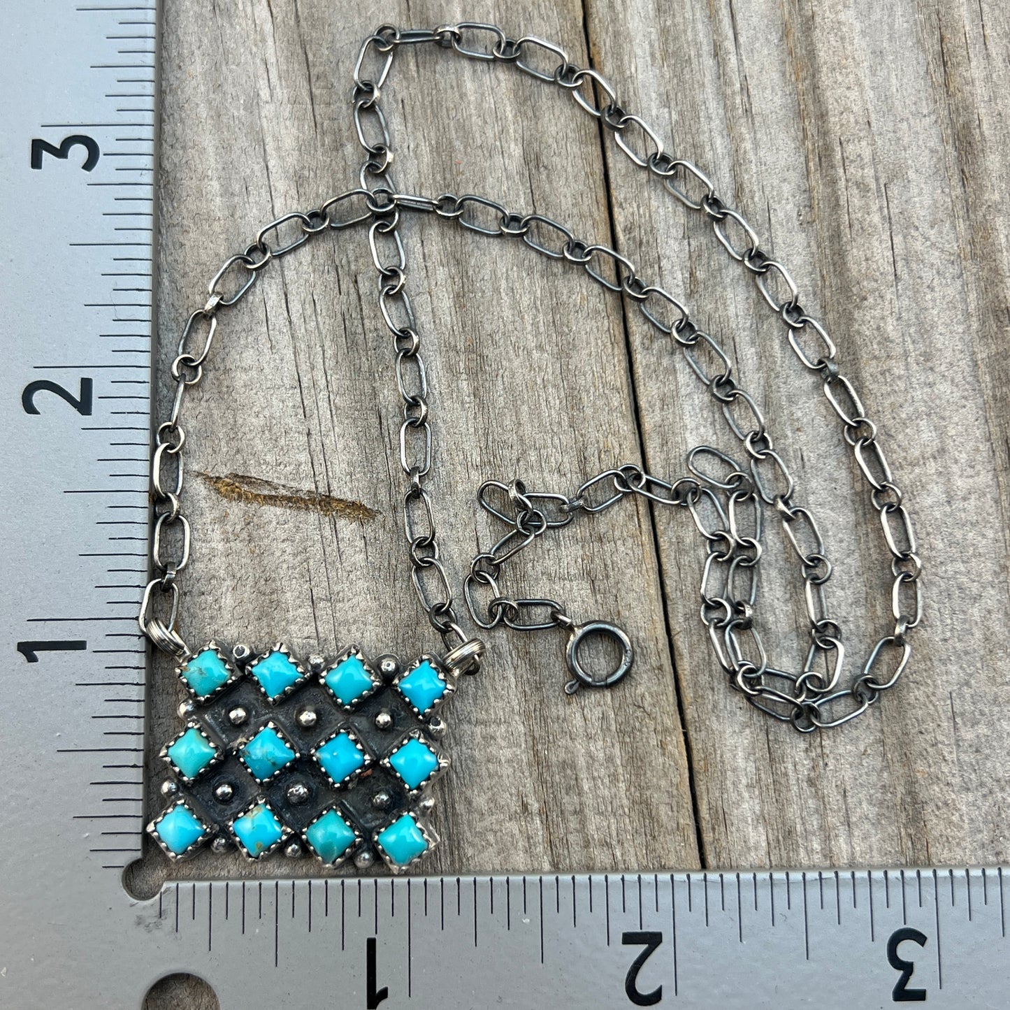 18 1/2" Turquoise Bar Necklace Sterling silver Navajo Melissa Anderson 660